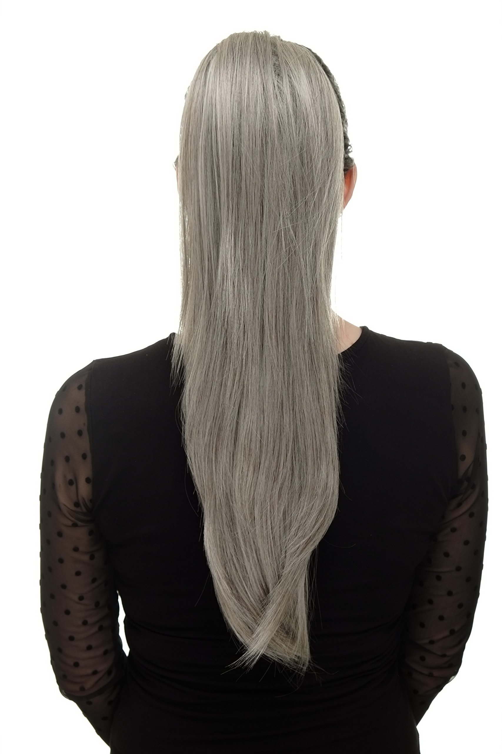 WIG ME UP WK06-51 Hairpiece ponytail with micro clamp, combs and elastic draw string straight voluminous very long silvery gray grey 23inch