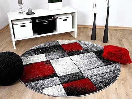 Pergamon Designer Teppich Brilliant Rot Grau Fantasy Rund in 3 Größen