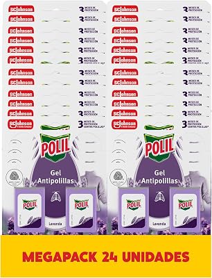 Gel Antipolillas Fragancia Lavanda, perfuma el armario y protege la ropa, dura hasta 3 meses, Pack 24 x 2 = 48 unidades
