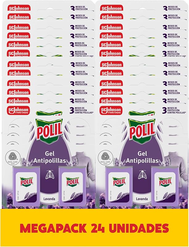 Gel Antipolillas Fragancia Lavanda, perfuma el armario y protege la ropa, dura hasta 3 meses, Pack 24 x 2 = 48 unidades