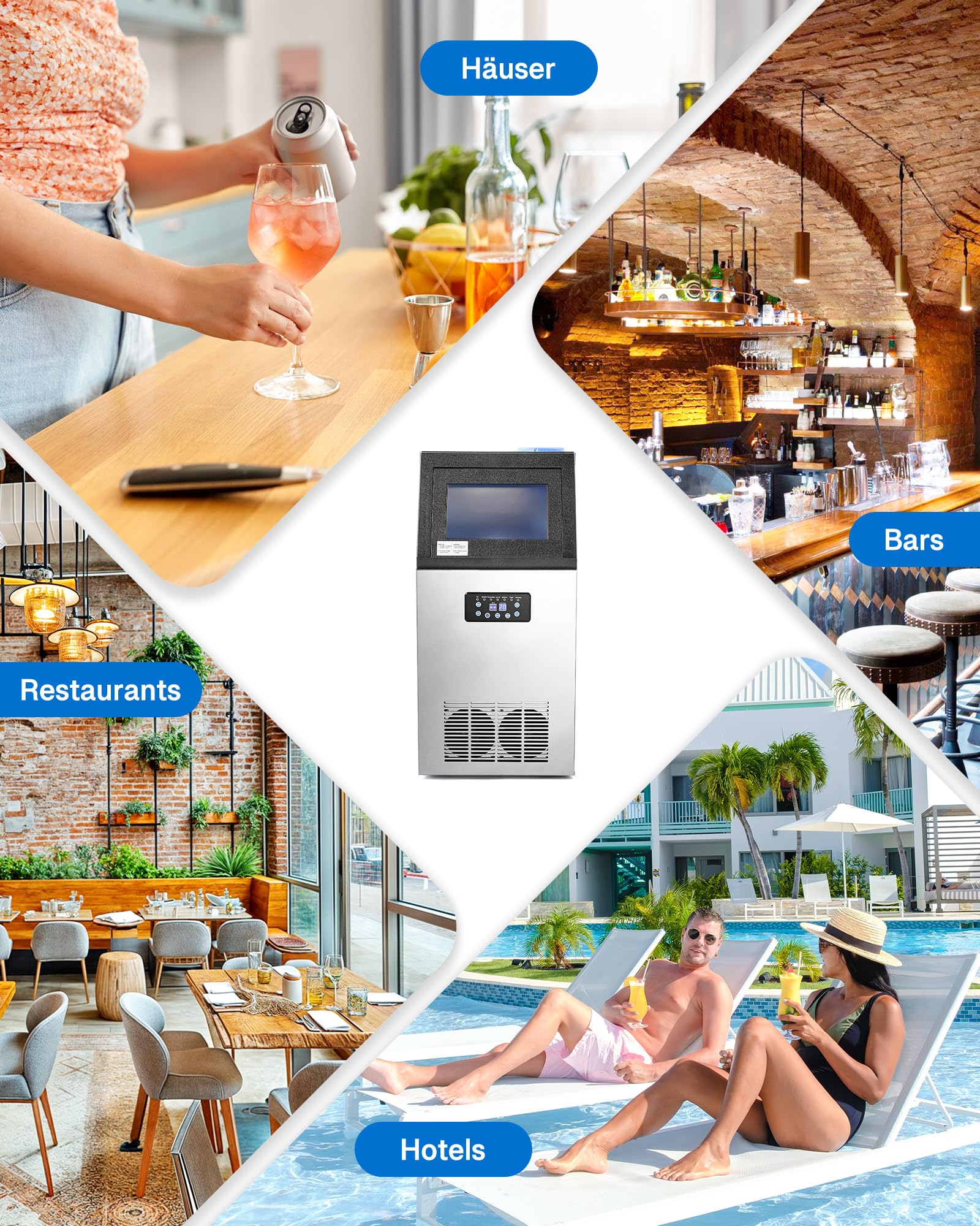 Wilprep Kommerzielle Eiswürfelmaschine 59kg/24H Eismaschine mit LCD-Bildschirm Eismaschine aus Edelstahl für Büro, Restaurant, Bar, Café 4