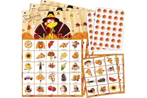 Kijamilee Thanksgiving Bingo Game for Kids Family Activities, Thanksgiving Bingo Fall Party Game for Kids 24 Players, School Classroom Birthday Activities Thanksgiving Turkey Party Supplies Decoration