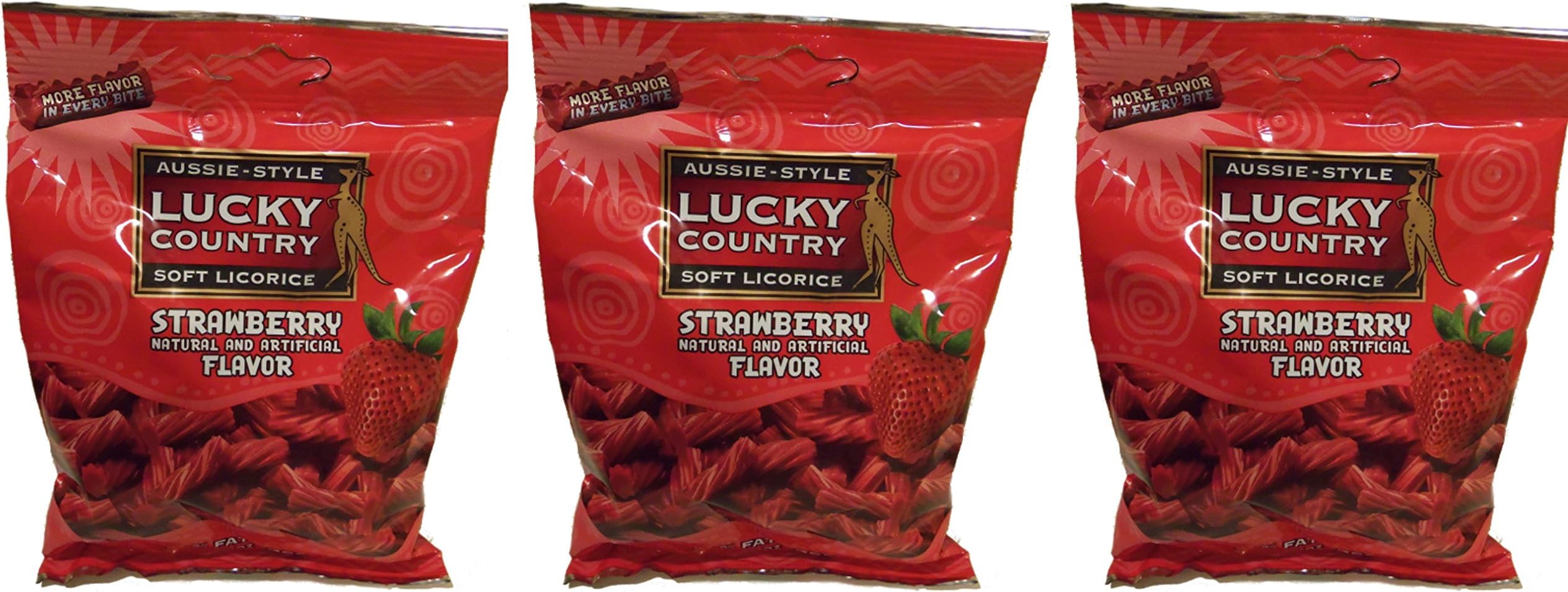 Aussie Style Lucky Country Soft Licorice - Strawberry Flavor - (Pack of 3) 4 Oz. Bags