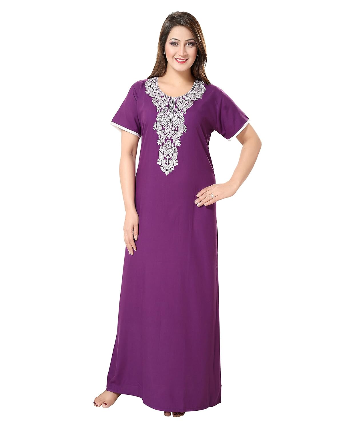av2 women's cotton embroidered nighty