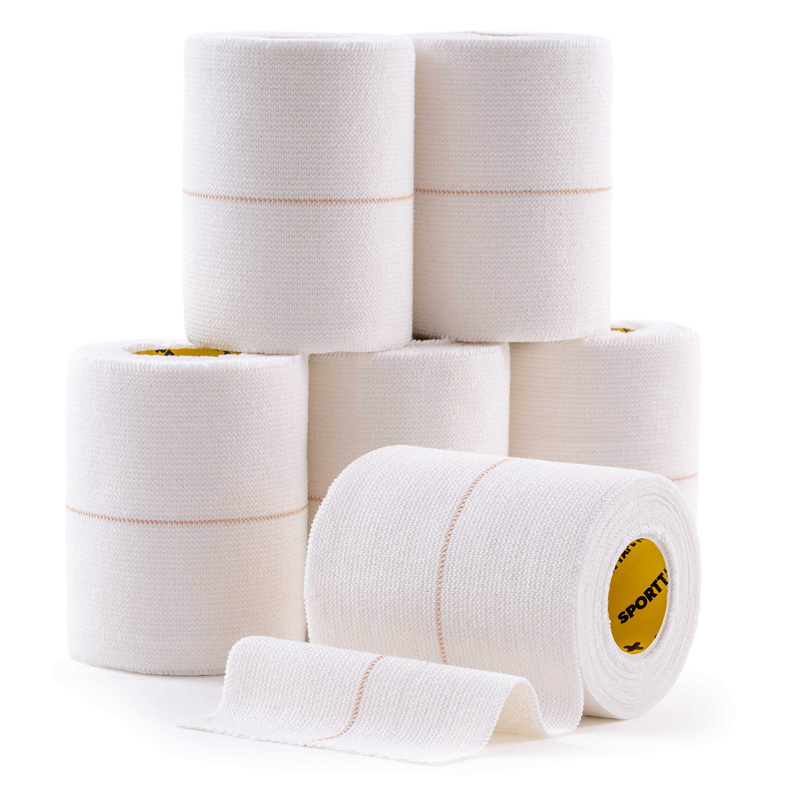6 Rolls - SPORTTAPE EAB Fabric Strapping Tape - 7.5cm x 4.5m | Elastic Adhesive Bandage Fabric Tape, Rugby Lifting & Strapping Tape, Extra Strong Sports Tape, Non-Tear Centreline, Cloth EAB