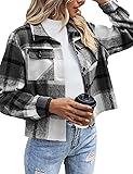 Zeagoo Flannels for Women Cropped Shacket Jacket