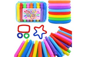 URCHOICE Pop Tubes Sensory Toys - 30 Pack Stretchy Fidget Toys with 10 Colors, Stress Relief Toys for Kids & Adults, Autism Sensory Tools, Party Favors, Classroom Prizes, Travel & Therapy