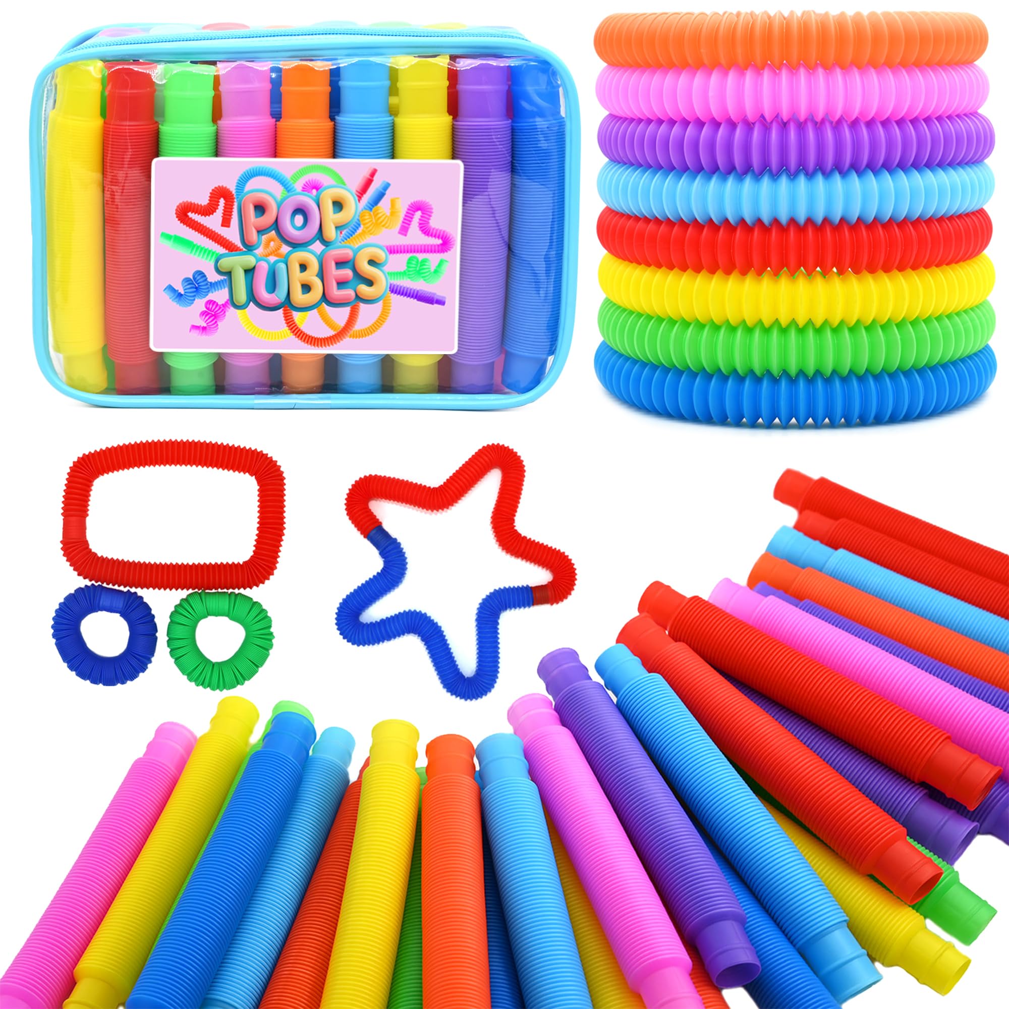 Photo 1 of Pop Tubes Sensory Toys - 30 Pack Stretchy Fidget Toys with 10 Colors, Stress Relief Toys for Kids & Adults, Autism Sensory Tools, Party Favors, Classroom Prizes, Travel & Therapy