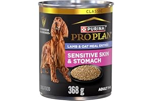 Purina Pro Plan Sensitive Skin & Stomach Wet Dog Food, Classic Lamb & Oat Meal Entree - 368 g Can (12 Pack)