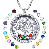 GOKING Familes Are Forever Family Tree of Life Floating Locket Necklace with 24 Birthstones