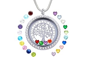 GOKING Familes Are Forever Family Tree of Life Floating Locket Necklace with 24 Birthstones