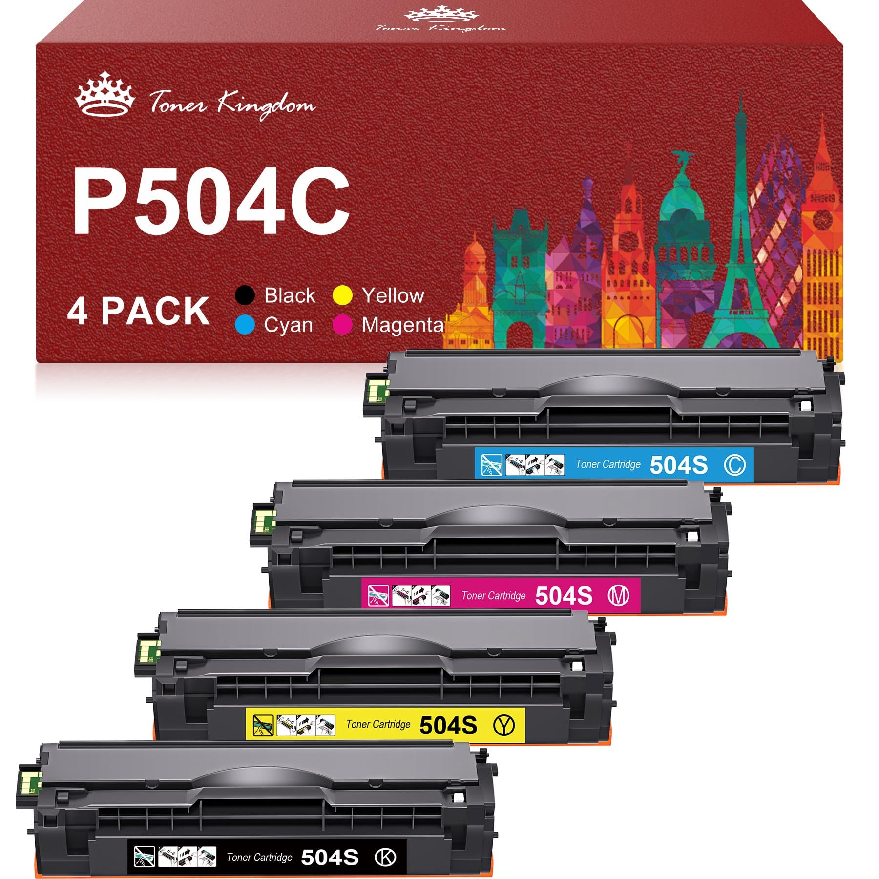 Toner Kingdom Compatible Toner Replacement for Samsung CLT-P504C CLT-504S for Samsung Xpress C1810W C1860FW CLP-415N CLP-415NW CLX-4195FN CLX-4195FW CLX-4195N (K504S C504S M504S Y504S, 4-Pack)