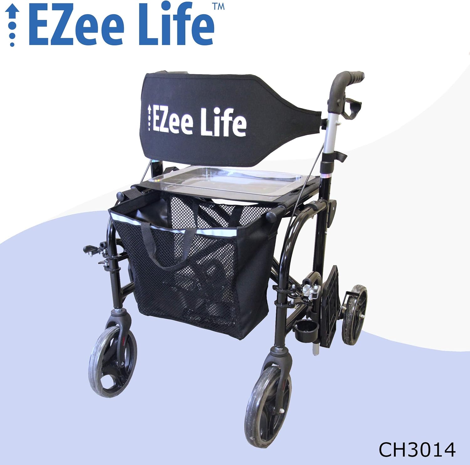 Ezee Life Folding Rollator Walker Transport Wheel Chair Flip Back