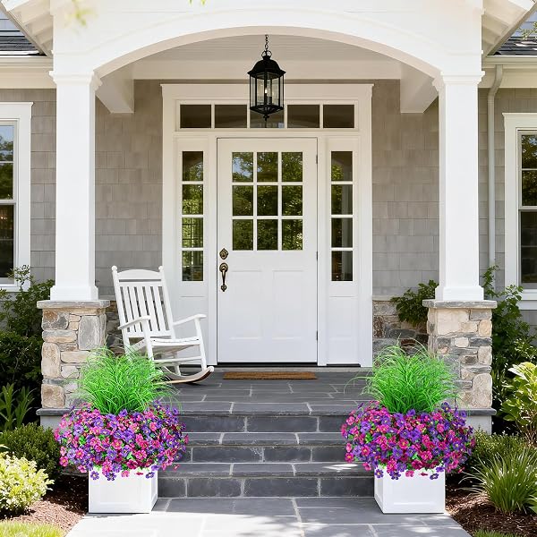 ARTIFICIAL FLOWERS FOR OUTDOORS UV RESISTANT, 14 BUNDLES FAKE PLANTS REALISTIC SILK FLOWERS WITH FAUX FERNS FOR OUTSIDE PLANTERS HOME PORCH PATIO GARDEN BACK YARD SPRING SUMMER DECORATION