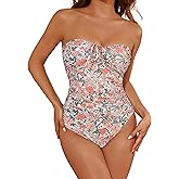 Eagerbuy Women's One Piece Swimsuit Strapless Bandeau or Halter Bathing Suits Sexy Flattering Swimwear