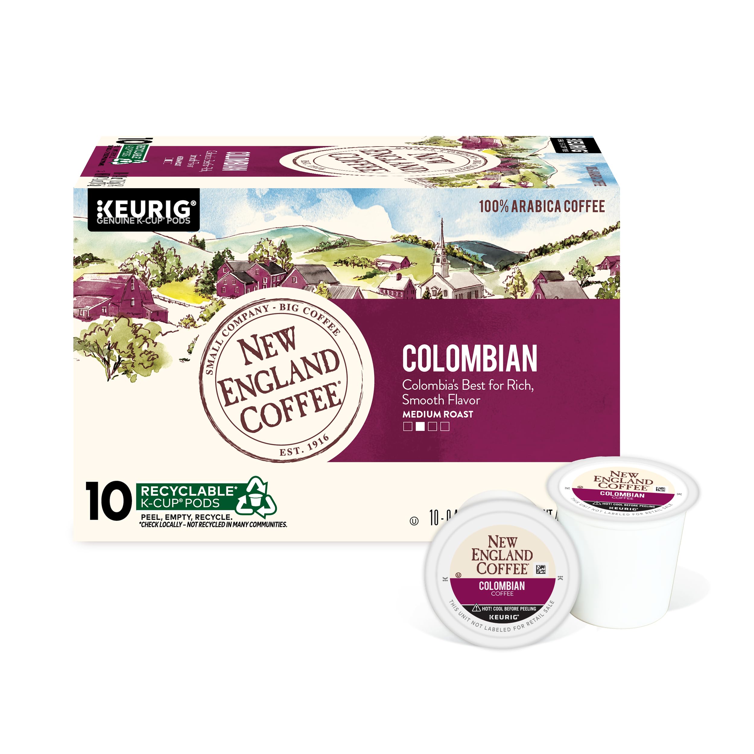 New England Coffee Colombian Supremo Medium Roast Single Serve Pods, 10ct Box (Pack of 1)