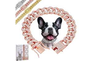ROADTOFREE Rosegold Dog Chain Diamond Collar Walking Metal Chain Collar with Secure Buckle, Pet Cuban Style Collar Jewelry Accessories for Small Medium Large Dogs, Available in Pet Gift (Rosegold, 12inch)