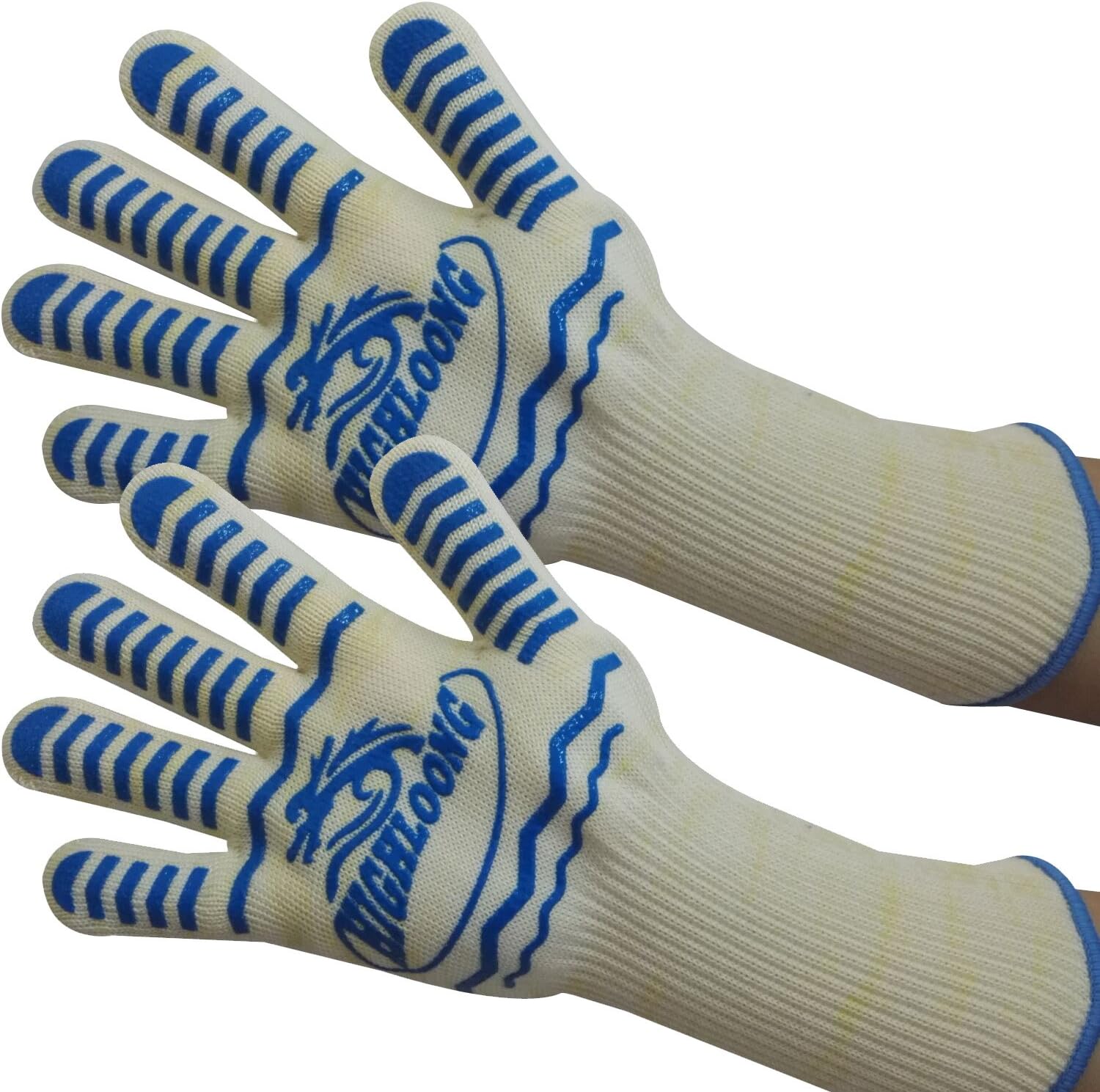932°F Extreme Heat Resistant BBQ Oven Safety Gloves - EN407 Certified, Thick but Light Weight for Kitchen Potholder and Outdoors-1 Pair (2 Pieces Set) (Black Long Cuff): Home & Kitchen
