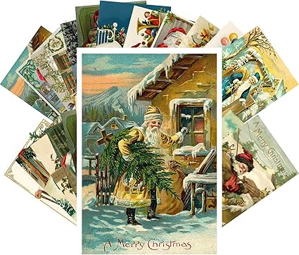 Vintage Immagini Natalizie Antiche.Vintage Natalen 24pcs Babbo Natale E Ristampa Antico Cartolina Set Amazon It Cancelleria E Prodotti Per Ufficio