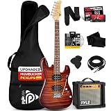 Pyle Electric Guitar Kit with Amp, Full Size Instrument with Humbucker Pickups, Guitarra Electrica Amplifier and Beginner Bundle Accessories, 39" Red