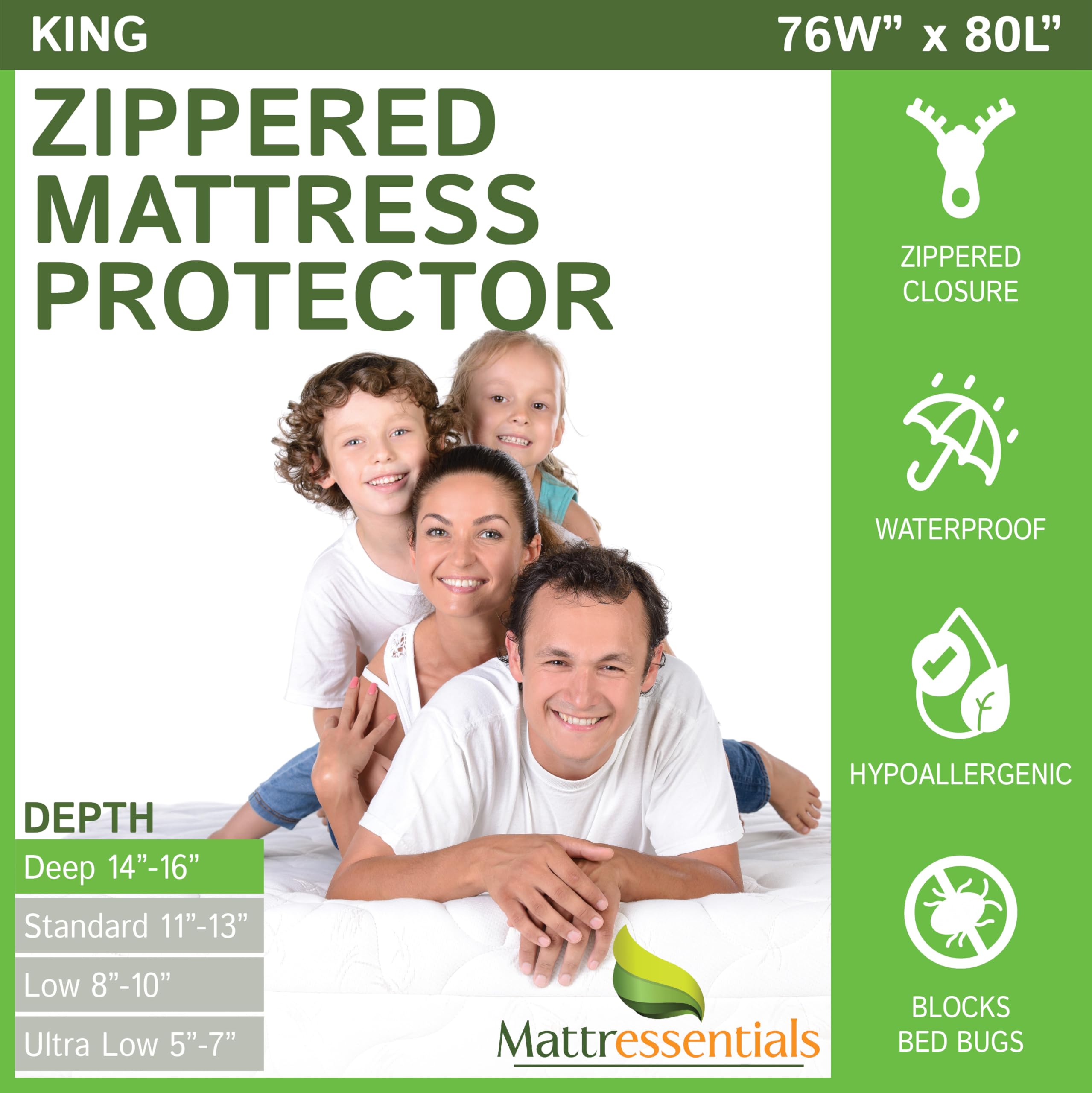 Photo 1 of Zippered King Mattress Protector (14"-16" Depth) - Bed Bug Waterproof Mattress Cover, Premium Quality Hypoallergenic Encasement White