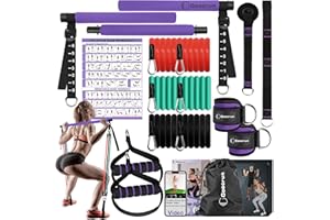 GOOCRUN Portable Pilates Bar and Resistance Band Set with Handles. Multipurpose Home Gym with Door Anchor and Extension Belt, Supports Full-Body Workouts - with Fitness Poster and Video