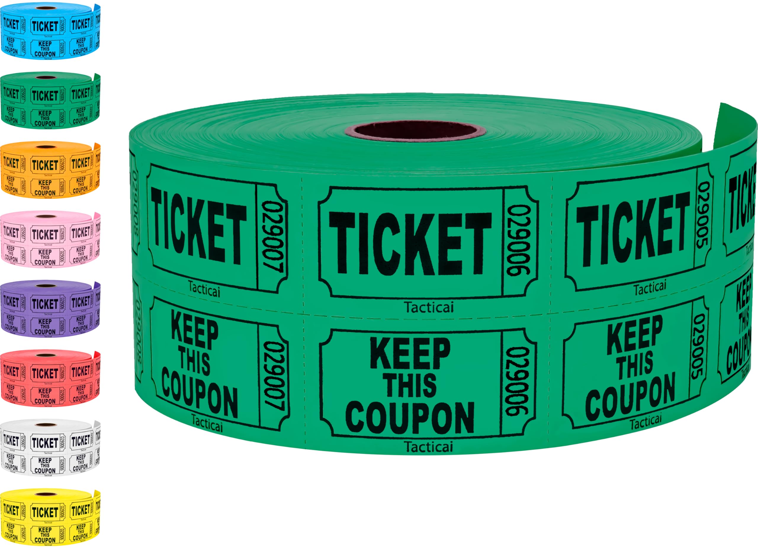 Tacticai 1000 Raffle Tickets, 50/50 Double Roll, Green