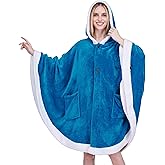 PAVILIA Wearable Blanket for Adult Women, Cozy Plush Fleece Blanket Poncho Cape with Hood, Super Soft Shawl, Angel Wrap Throw for Office, Turquoise Sea Blue