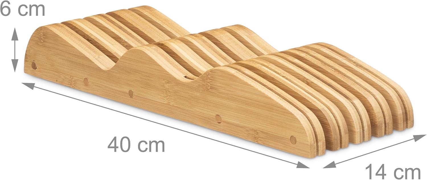 Relaxdays , flat, HxWxD 40 x 12 x 5 cm, natural knife block drawer, lying, bamboo, for 9 knives, HBT 40 x 12 x 5 cm, drawer insert - Image 5
