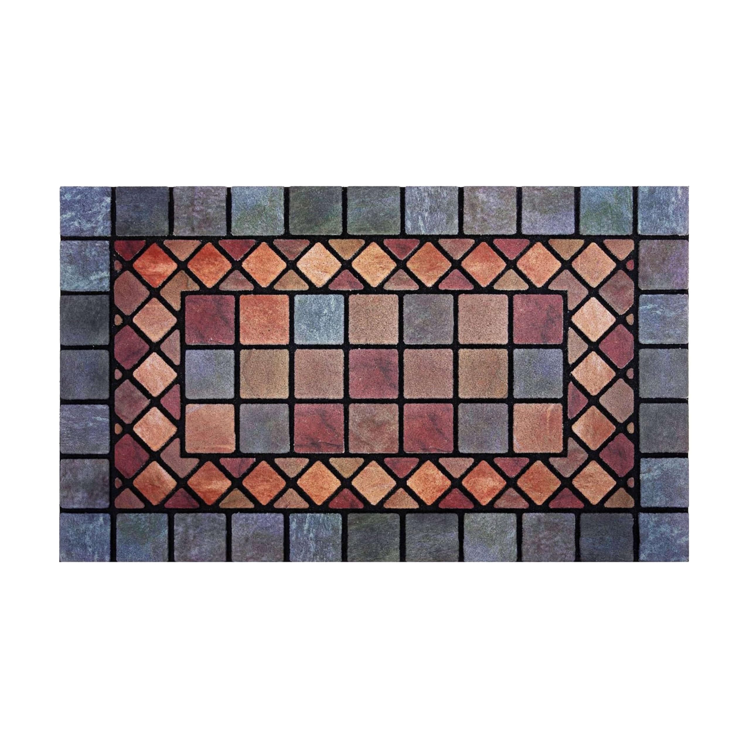 Nicoman Tile Heavy Duty Boot Scraper Doormat, Non-Slip Anti-Fatigue Eco-Friendly Rubber Indoor/Outdoor Door Mat, Rectangular (75x44cm), Blue Border — image 1