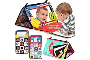 Fajiabao Tummy Time Baby Mirror Infant Toys 0-3-6 Months Black and White High Contrast Brain Development Newborn Toys Crinkle Books Sensory Baby Toys 0-6 6-12 Month Christmas Boy Girl Gifts