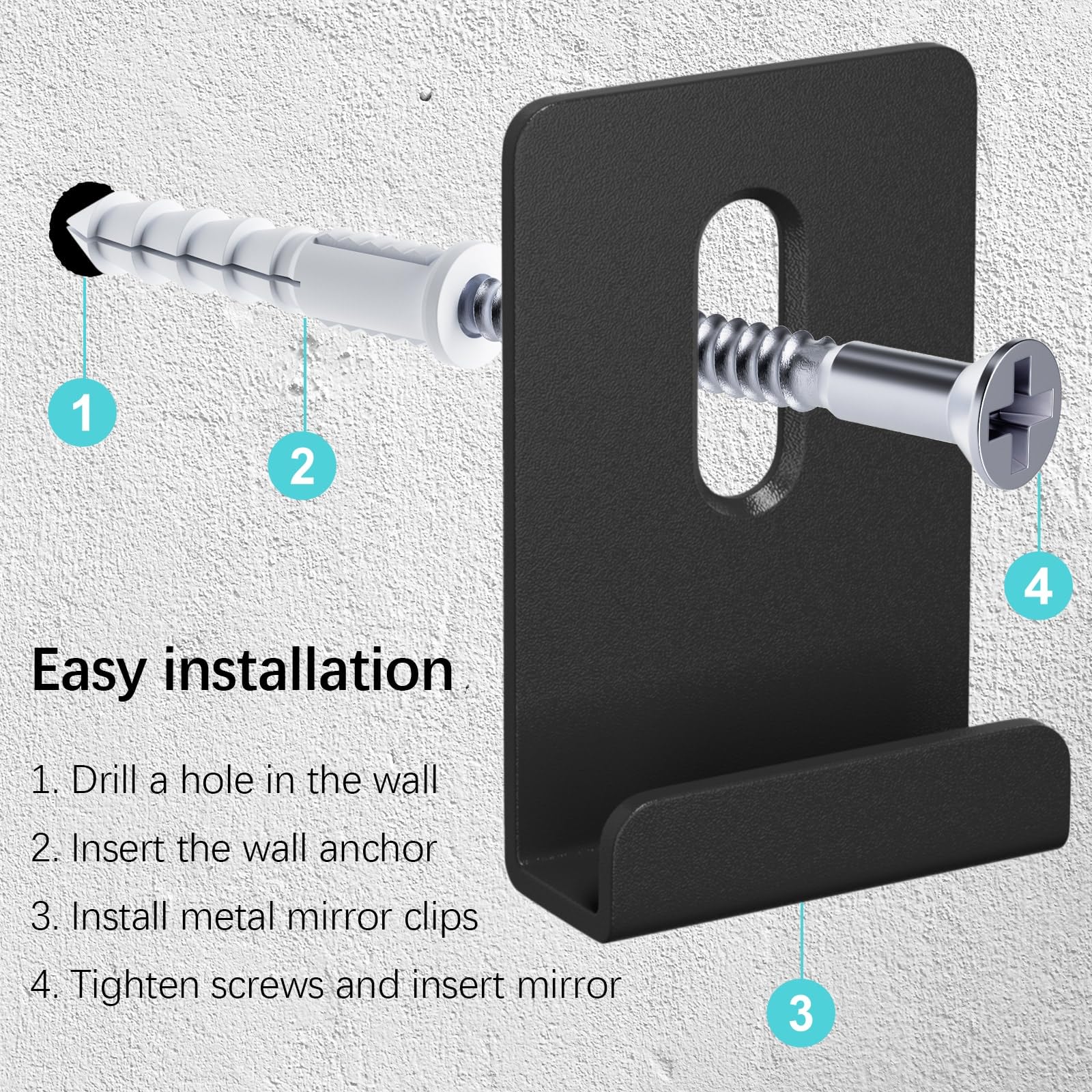 6Pcs Metal Mirror Clips for Wall Mounting, Mirror Holder Clips Heavy Mirror Hangers for The Wall (Black)