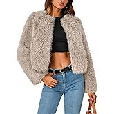 ZESICA Women's 2026 Winter Faux Fur Coats Fluffy Cropped Jacket Long Sleeve Shaggy Outerwear Fall Clothes with Pockets
