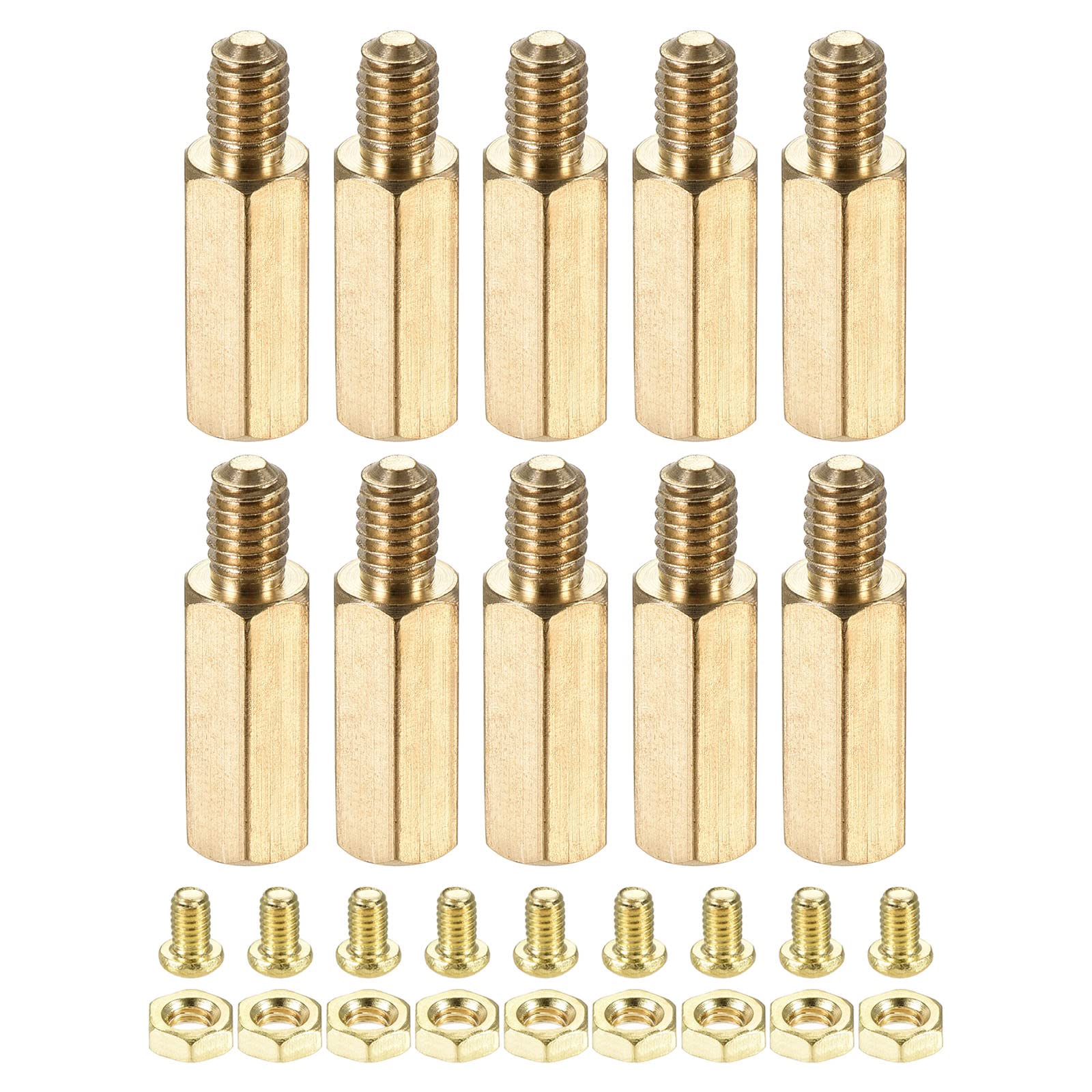 YOKIVE 10 Sets Brass Hex Threaded Spacer Screw Nut Kit, Spacer with Female-Male Thread | Raising the PCB Board, Great for Electronics Industries (M4 14+6mm)