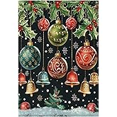 Christmas Bells Poinsettia House Flag 28x40 Inch Double Sided Outside Winter Snowflake Xmas Black Seasonal Yard Outdoor Flag Banner for Garden Lawn Patio Holiday Decorations