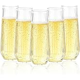 Goodluck 24pack Clear Disposable Champagne Flutes，9oz Stemless Champagne Flutes,Stemless Disposable Clear Plastic Toasting Glasses for Weddings, Birthday Parties, Family Gatherings, Bars etc