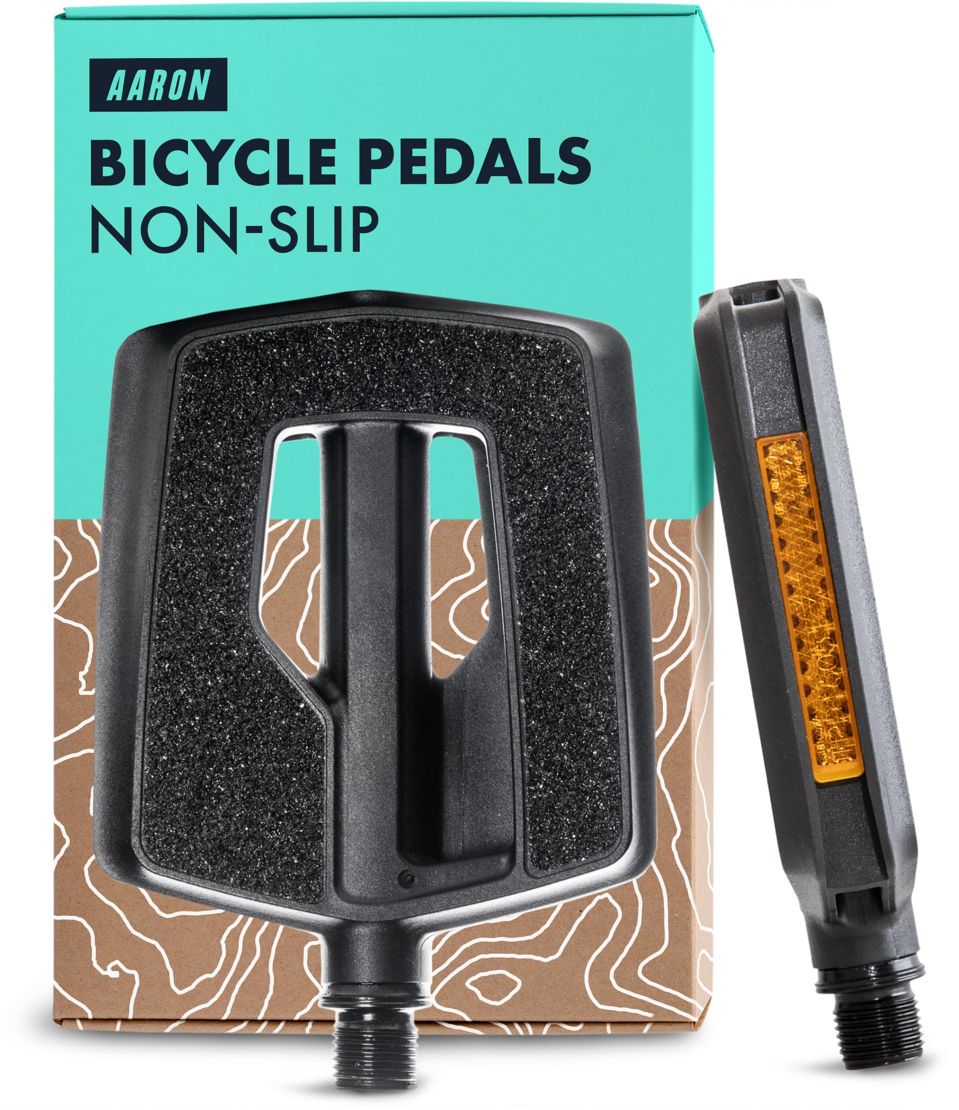 AARON - Urban Pedals with Sealed Industrial Ball Bearings - Replaceable Non-Slip Grip Tape - Bike Pedals with Flat Design for E-bikes, Trekking Bikes, City Bikes and many more - Black