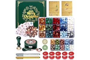 Comealltime Kit de sceau de cire de Noël avec cachet de cire de neige - 25 couleurs - Avec chauffe-cire - Autocollants Washi 