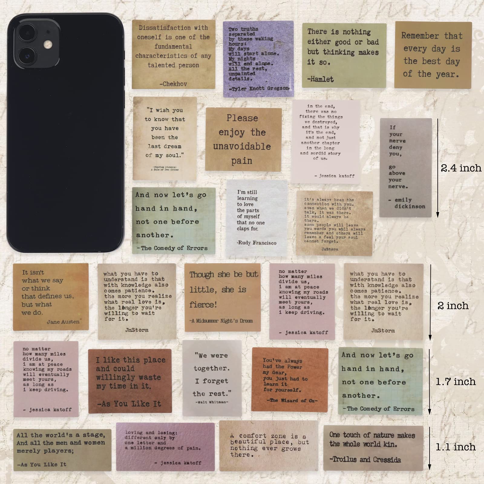 LakoArt 300 Pieces Non-repetitive Retro Typewriter Style Motivational Quote Stickers, Inspirational Vintage Journaling Stickers, Famous Words Scrapbook Sticker for Planner Bullet Junk Journal Laptop