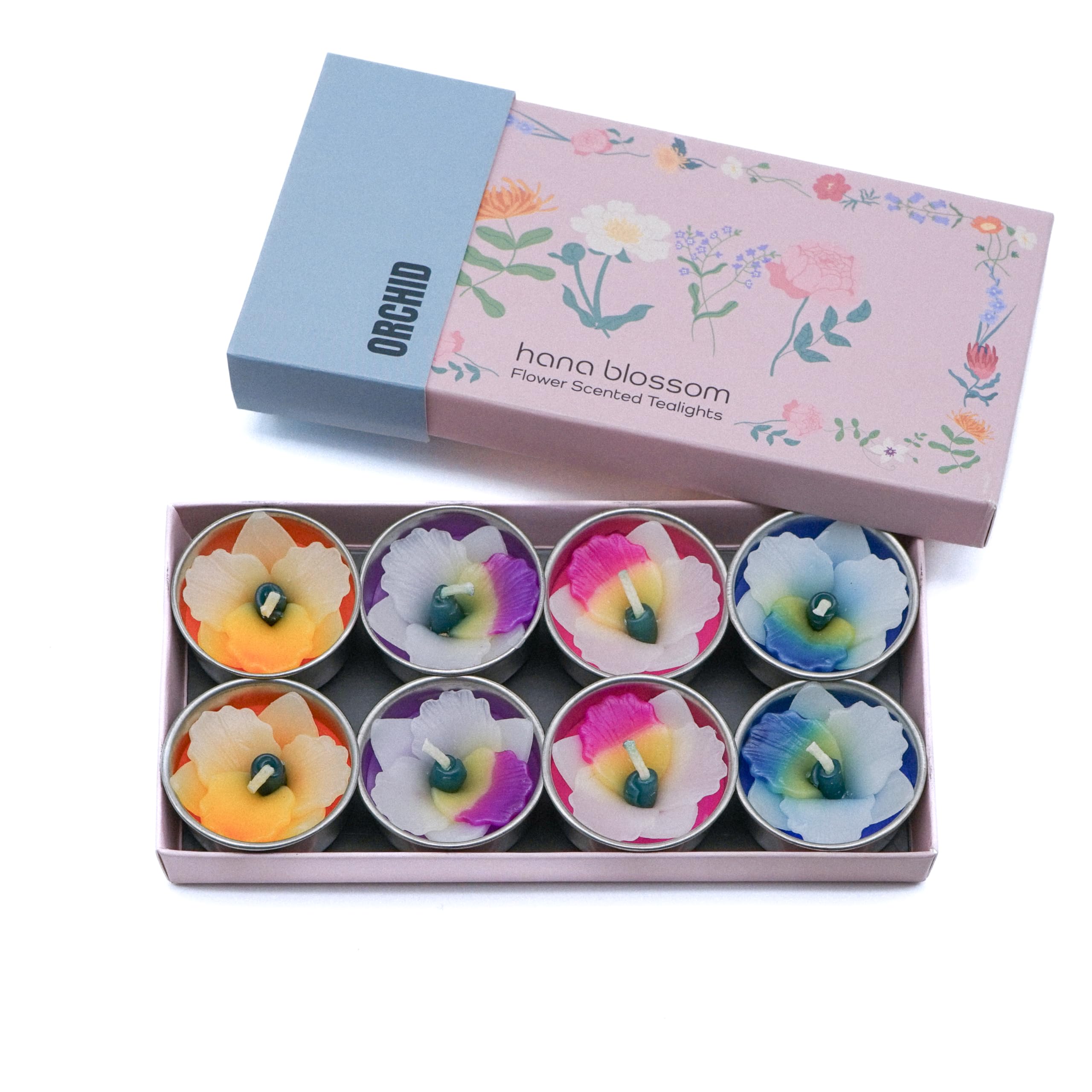 Mixed 8 Handmade Fairtrade Scented Orchid tealight Candle in Assorted Colours Gift Set