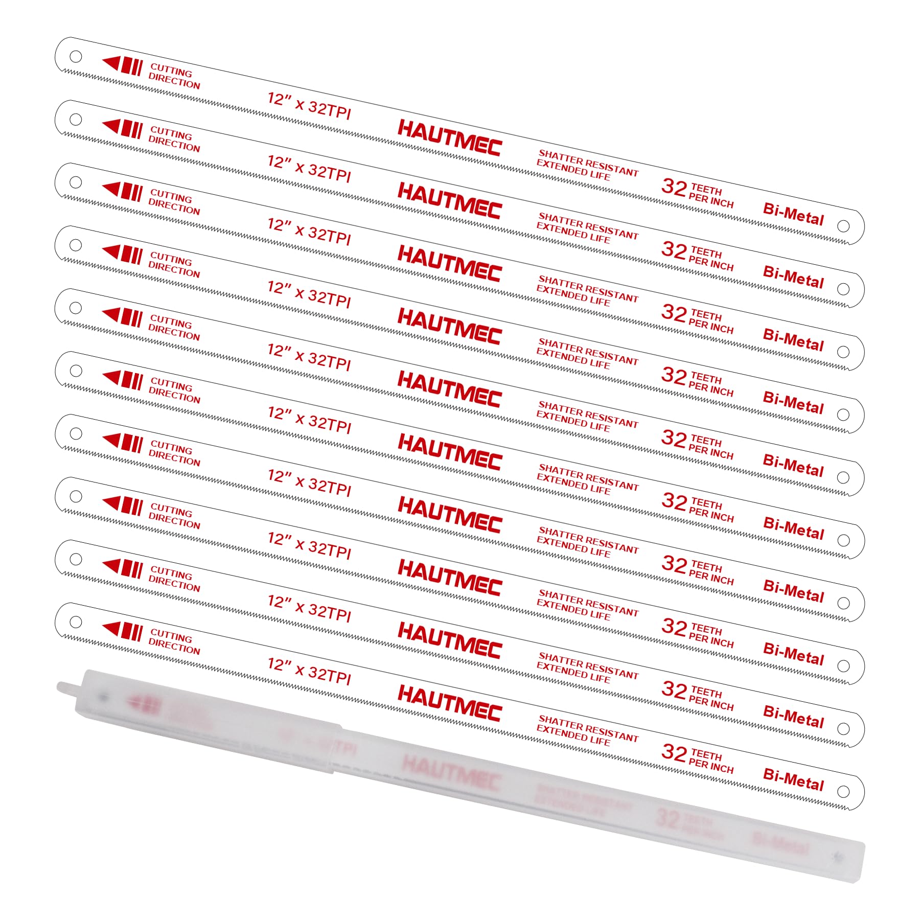 HAUTMEC 300mm Hacksaw Blades 32 TPI – 10 Pack 12" Bi-Metal Replacement Blades with High-Speed Steel Teeth and Spring Steel Body, Professional Grade, Fits Most Hacksaw Frames, HT0018
