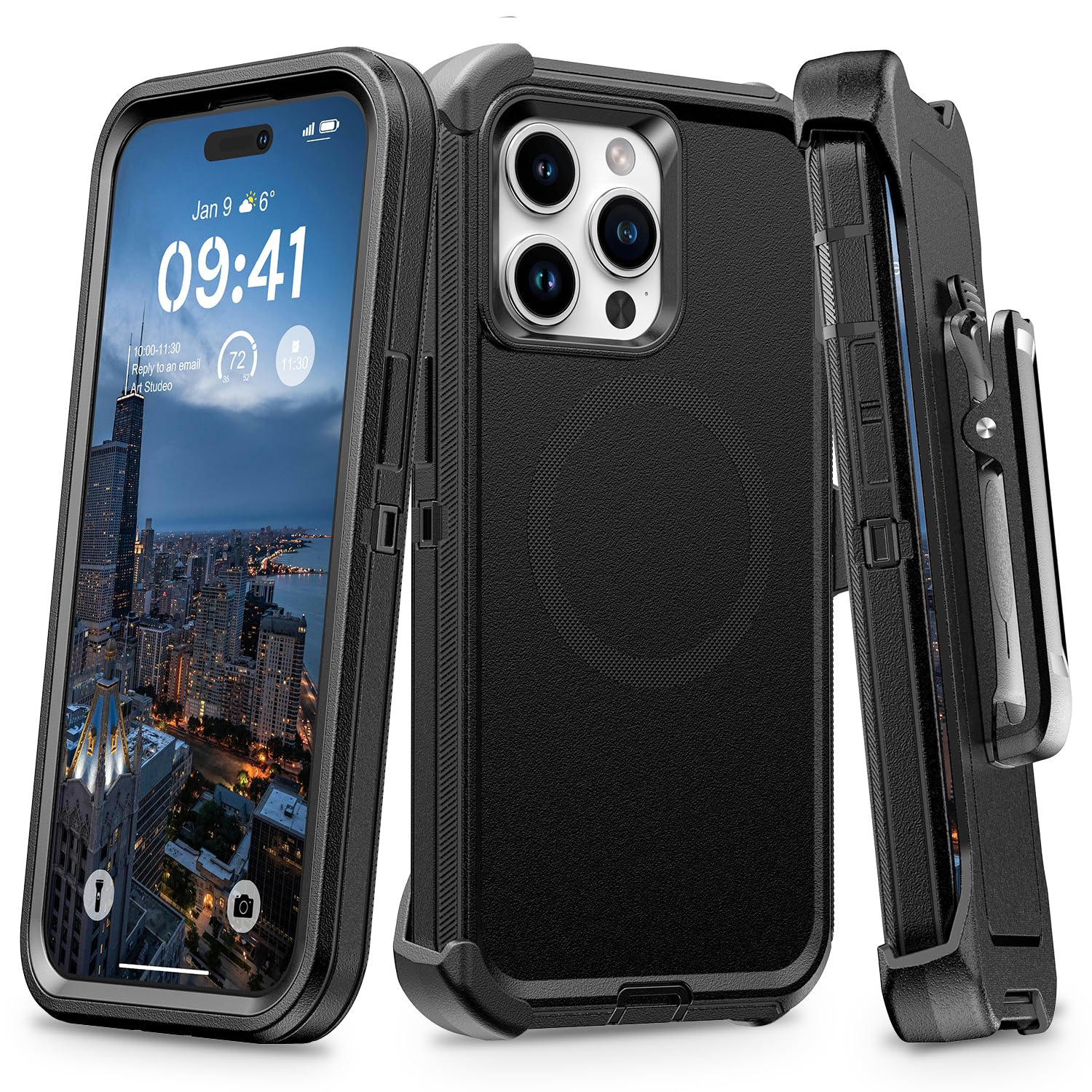 Photo 1 of TUTUKII for iPhone 13 Pro & 14 Pro Case with Belt Clip Holster, Anti-Shock, Anti-Slip, Compatible with MagSafe, 3-Layer Drop Protection, Heavy Duty Magnetic Phone Case Cover 14 Pro, 6.1", Black