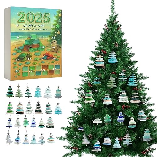 Beauty Advent Calendar 2025, Sea Glass Christmas Tree With 24 Mini Natural Sea Glass Tree Christmas Decoration Crafts, 24 Days Christma Countdown Calendars, Mini Brands Advent Calendar 2025 (1Pc)