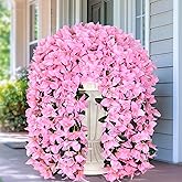 Siyaluens 2 Pcs UV Resistant Artificial Flowers for Outdoors, Realistic Faux Silk Bougainvillea Flowers, Fake Hanging Plants for Porch Patio Balcony Decoration (Pink)
