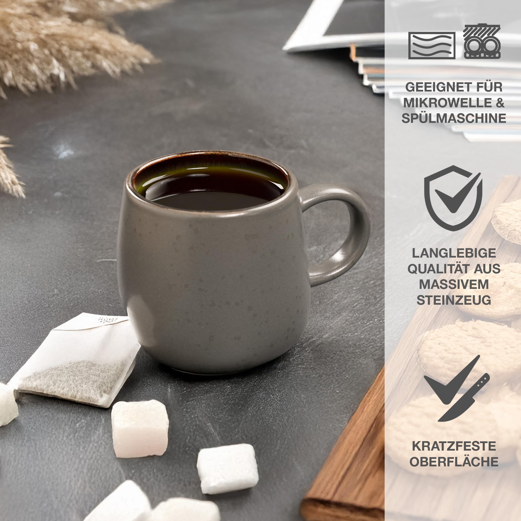 Moritz & Moritz SOLID 6er Tassen Set Grau/Beige - Kaffeebecher Set aus robustem Steinzeug - 400ml Volumen - Spülmaschinen- & mikrowellenfest - Perfekt für Kaffee, Tee & mehr 3