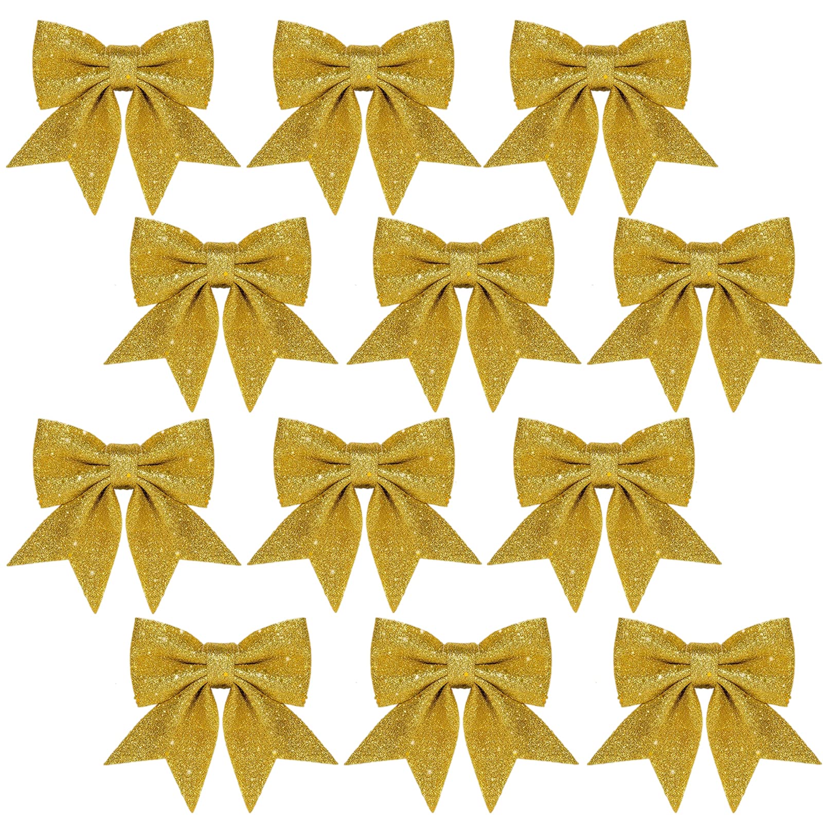 12PCS Gold Christmas Bows for Tree Decorations, 5.5 Inch Christmas Glitter Wreaths Bows, Xmas Bows for Decorations,Sequin Bow Ties Xmas Tree Bowknot Ornaments for Wreaths,Xmas Tree,Garland Décor