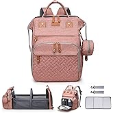 Baby Diaper Bags with Changing Station Multifunctional Waterproof Diaper Bag Backpack Travel Baby Bag with Changing Pad, Pacifier Case,Baby Essentials(Pink)