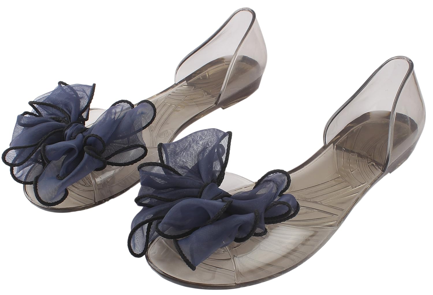 irsoe cassiey ladies navy bowknot jelly sandal, transparent and soft pvc sandals for women