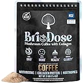 BRIODOSE MUSHROOM COFFEE with Grass-Fed Collagen, Lion’s Mane, Chaga & L-Theanine – 45mg Caffeine for Jitter-Free, Focus, Energy, Immunity & Glowing Skin/Hair – 30 Servings NSF Certified