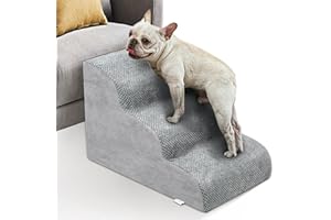 NIUBYA Dog Stairs for Small Dogs - High Density Foam Dog Ramp, Extra Wide Pet Steps with Non-Slip Bottom for High Beds, Couche and Sofa, Best for Dogs Injured, Older Doggy Cats (Grey, 3 Steps)